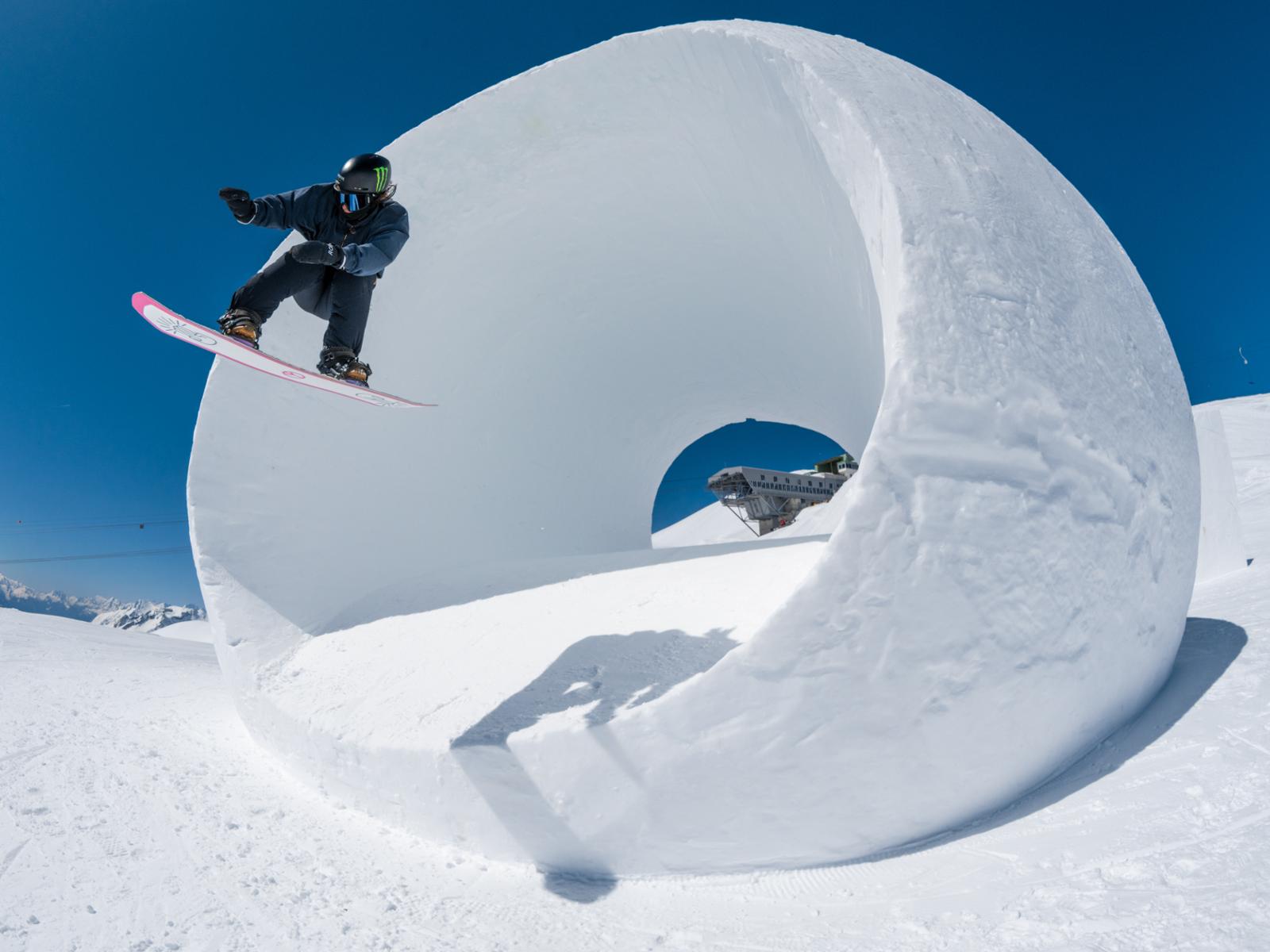 Annika through the wormhole at Nines in Crans Montana. Photo: Fischi